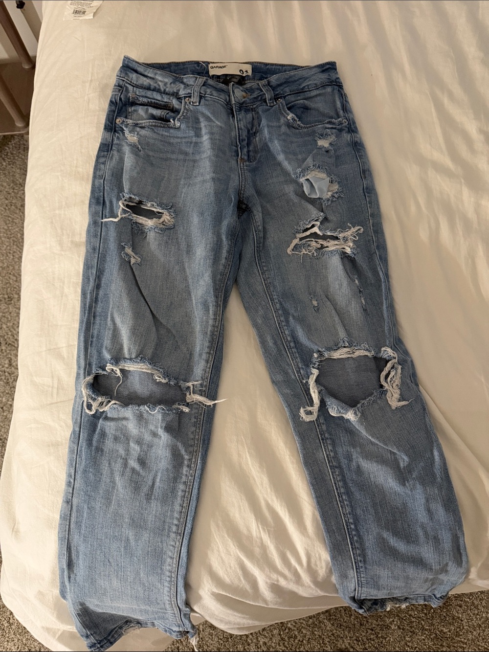 Garage Light Blue Distressed Girlfriend Jeans
